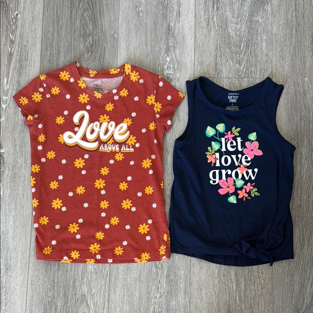 EUC Set of 2—Jumping Beans Navy Tank Size 6, Falls Creek Orange Shirt Size S